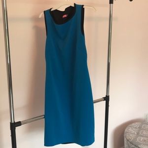 Isaac Mizrahi Teal Blue Sheath Dress with Black Trim